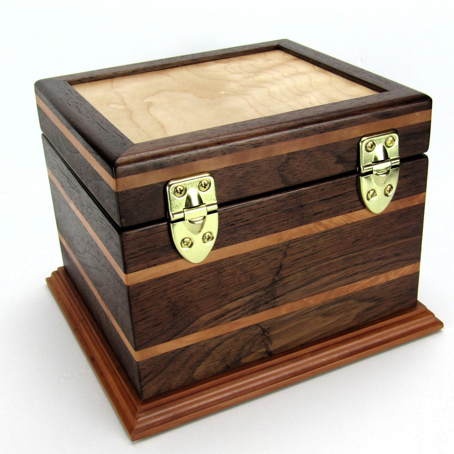 Back view of keepsake memory box handmade from Peruvian walnut and pear wood by A Finer Cut Woodwork.