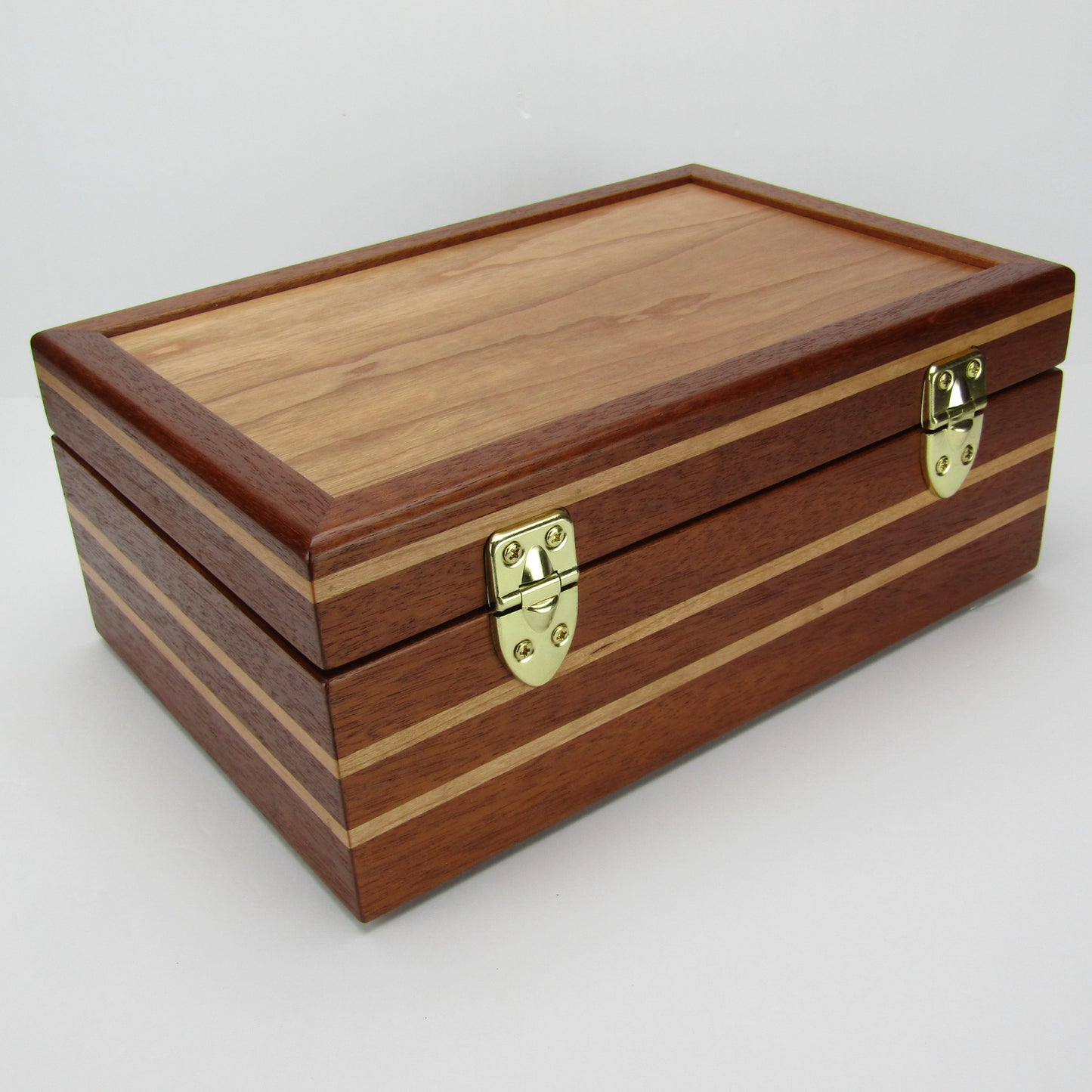 Back view of unique memorial box handcrafted from Honduran mahogany and cherry by A Finer Cut Woodworking.