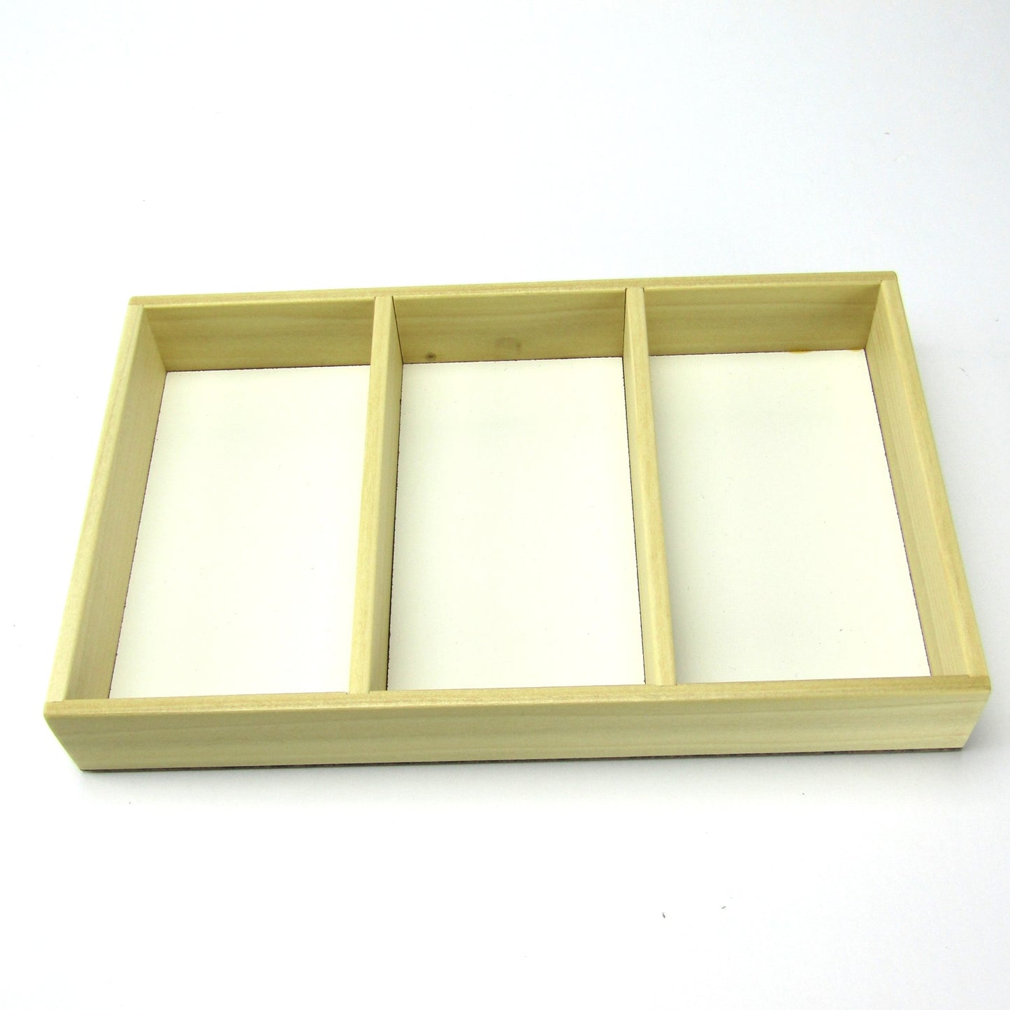 3-slot wooden jewelry tray handmade from poplar by A Finer Cut Woodwork to fit their 8 by 12 memory box.