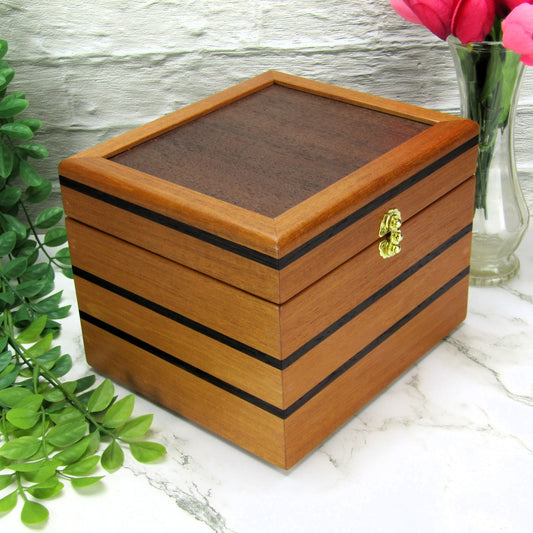 Thumbnail of small wooden memory box handmade from mahogany, wenge and Peruvian walnut by A Finer Cut.