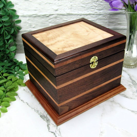 Thumbnail of keepsake memory box handmade from Peruvian walnut and pear wood by A Finer Cut Woodwork.