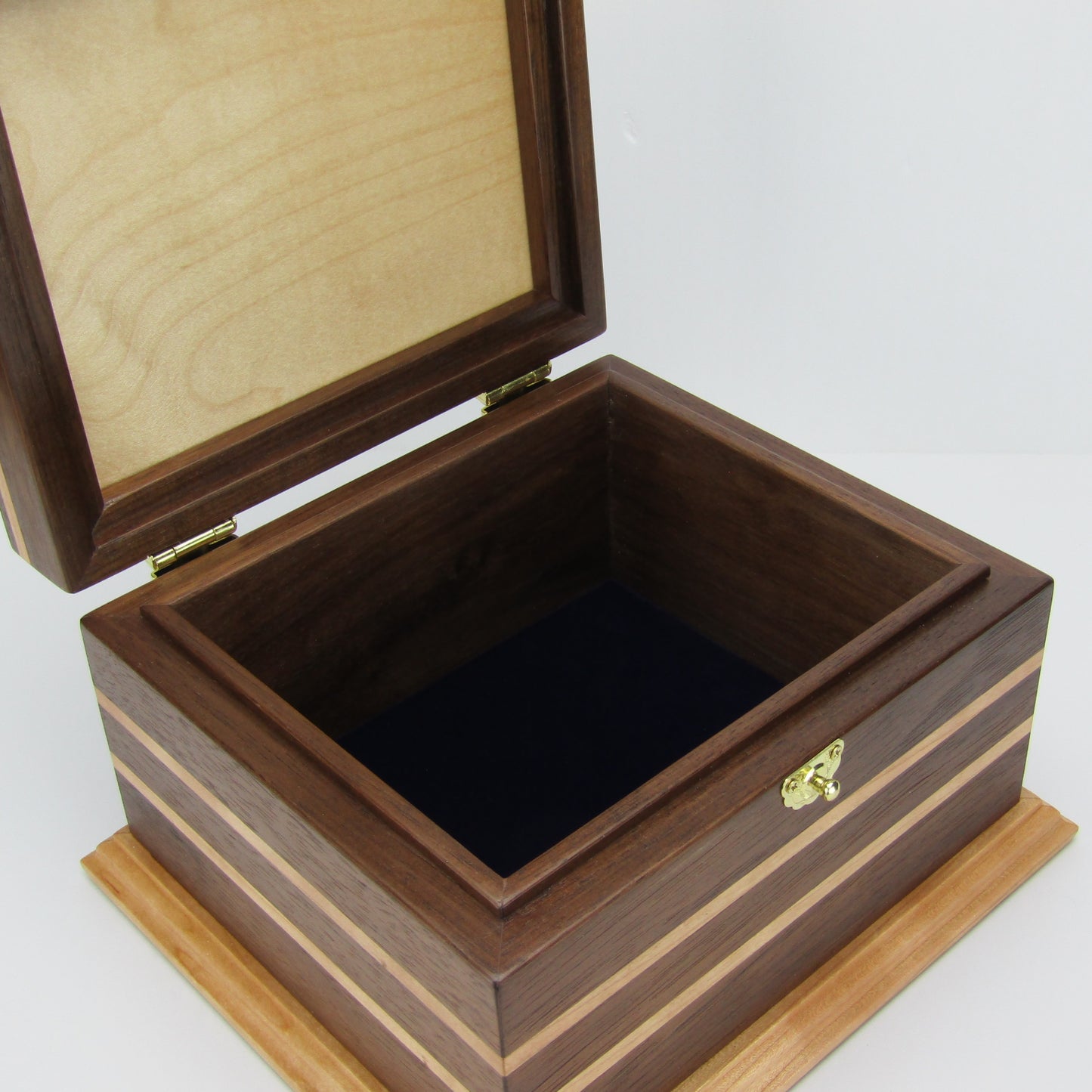 Interior view of keepsake memory box handmade from Peruvian walnut and cherry by A Finer Cut Woodwork.