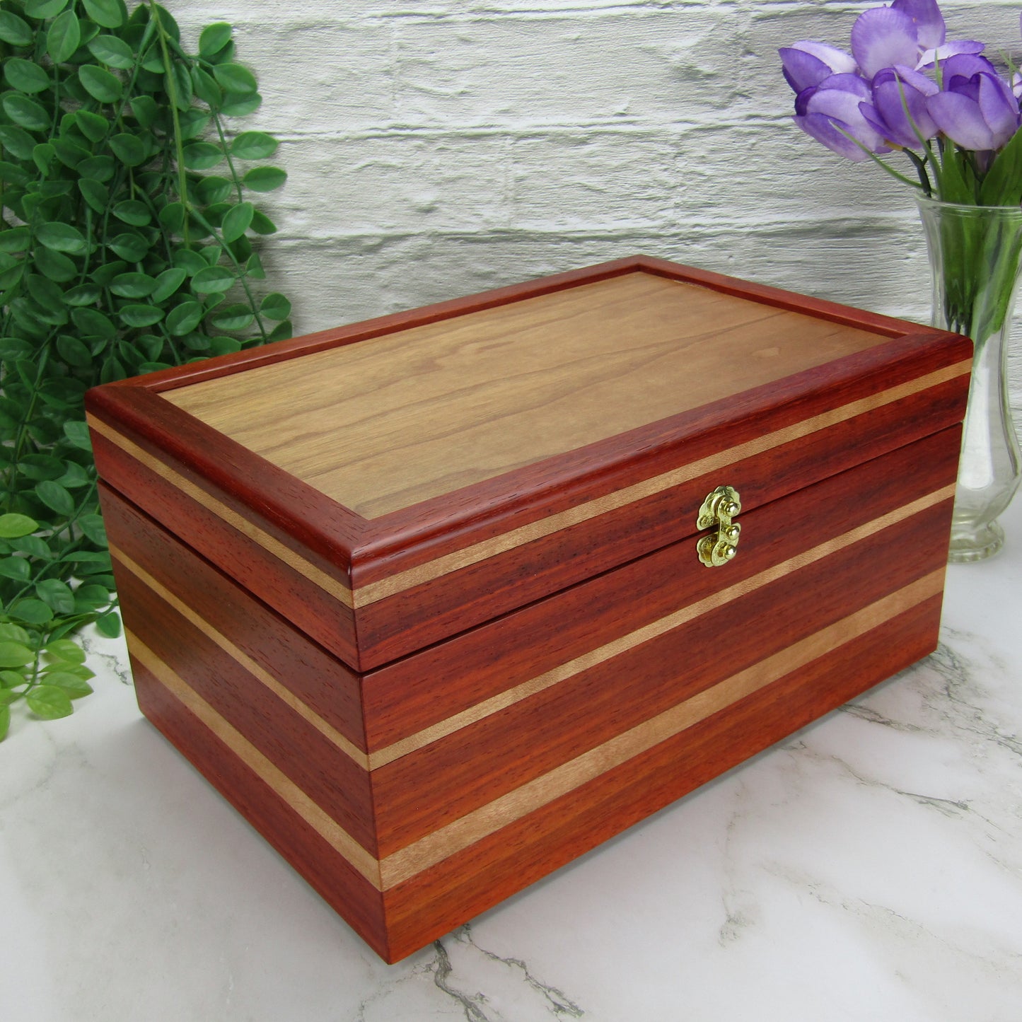 >Thumbnail of large memory box handmade from padauk and cherry wood by A Finer Cut Woodworking.