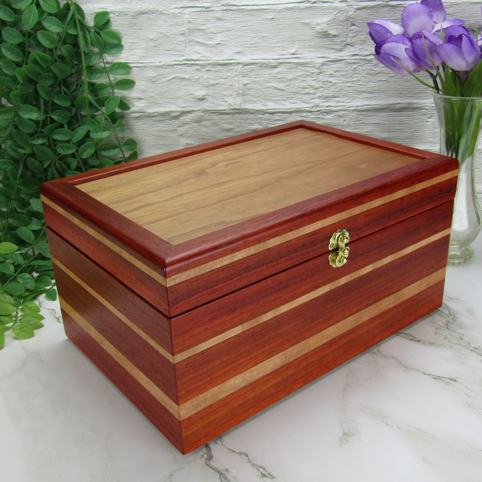 >Thumbnail of large memory box handmade from padauk and cherry wood by A Finer Cut Woodworking.