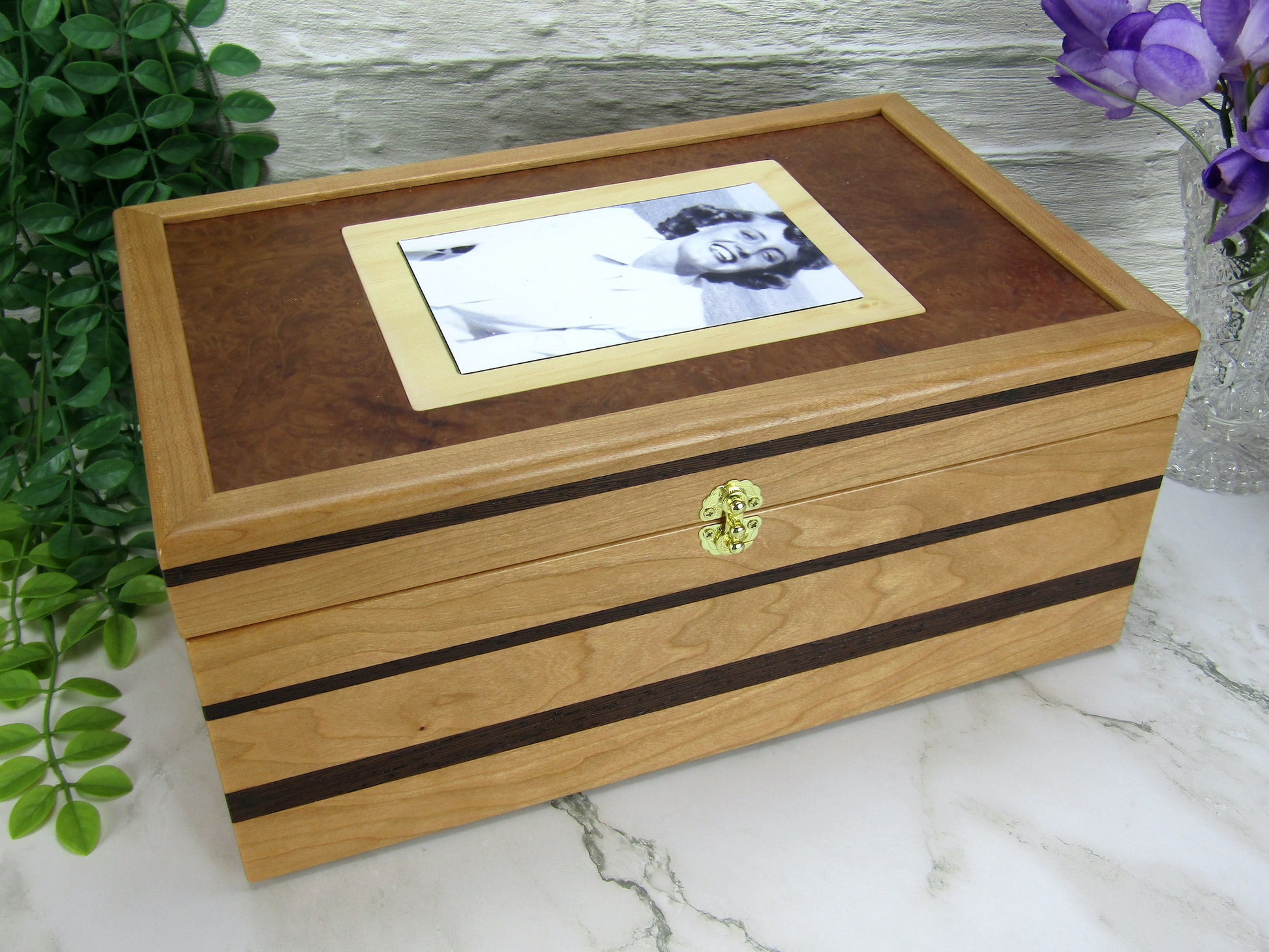 Thumbnail of memorial box handcrafted from cherry, mahogany and wenge wood by A Finer Cut Woodworking. 