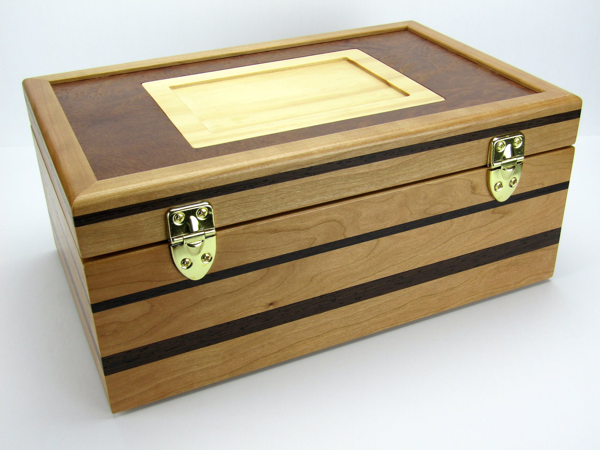 Mahogany and Maple Burl Box with Hinged online Top