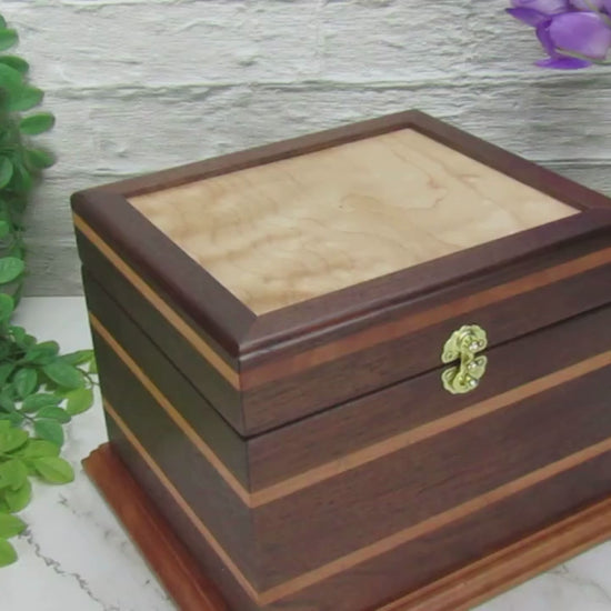 Video showing details of keepsake memory box handmade from Peruvian walnut and pear wood by A Finer Cut Woodwork.