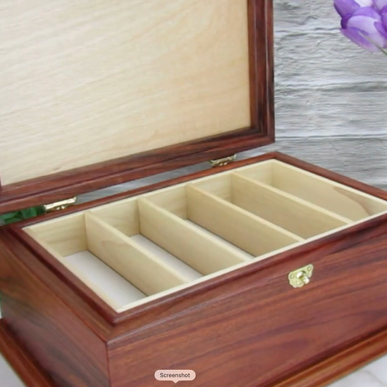 Video showing details of handmade wood jewelry box crafted from Bolivian rosewood, wenge, and cherry veneer by A Finer Cut Woodwork.