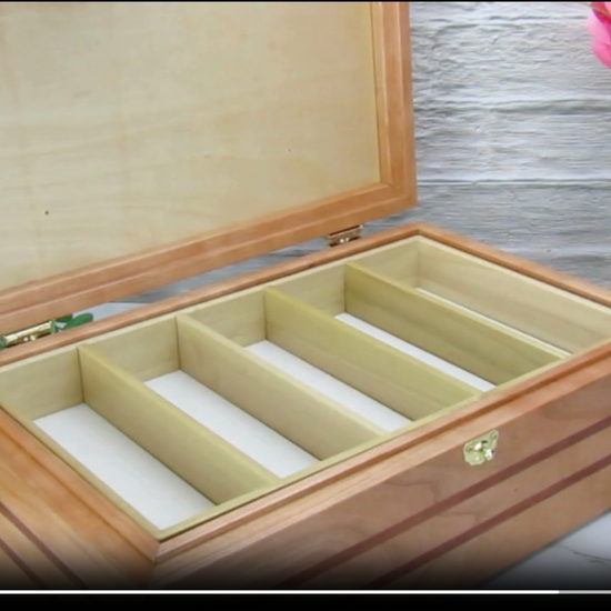 Video showing details of pet memorial box with photo lid handmade from cherry, mahogany, and birds eye maple veneer by A Finer Cut Woodwork.