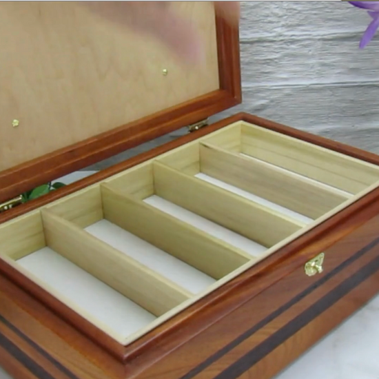 Video showing details of pet memory box with photo lid handmade from Honduran mahogany and wenge by A Finer Cut Woodworking