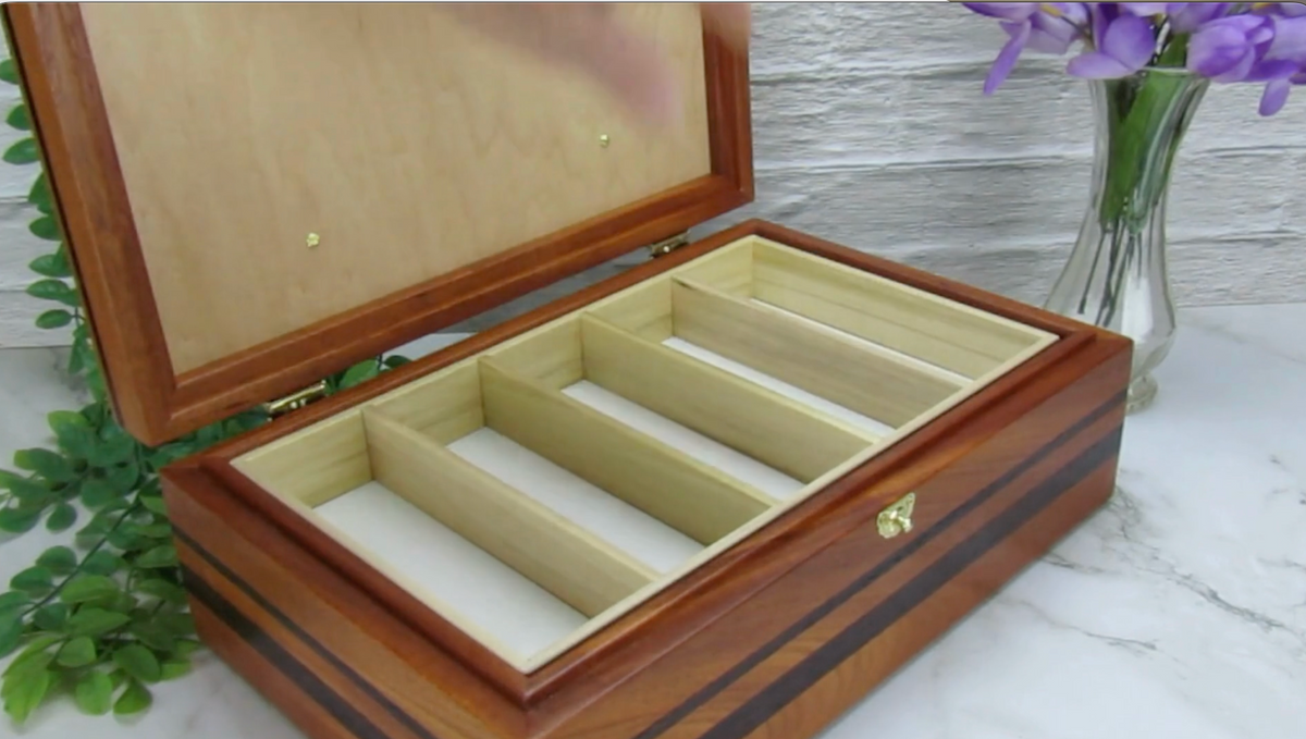 Video showing details of pet memory box with photo lid handmade from Honduran mahogany and wenge by A Finer Cut Woodworking