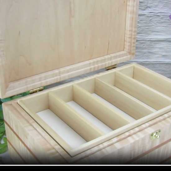 Video showing details of wooden memory box handmade from curly maple and cherry wood by A Finer Cut Woodworking.