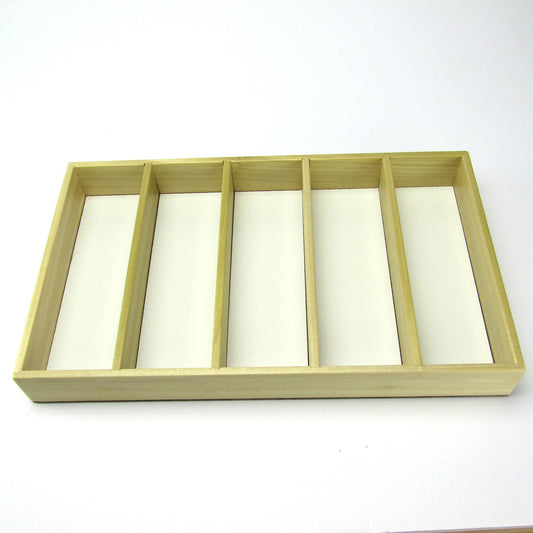 5-slot wooden jewelry tray handmade from poplar by A Finer Cut Woodwork to fit their 9 by 14 memory box. 