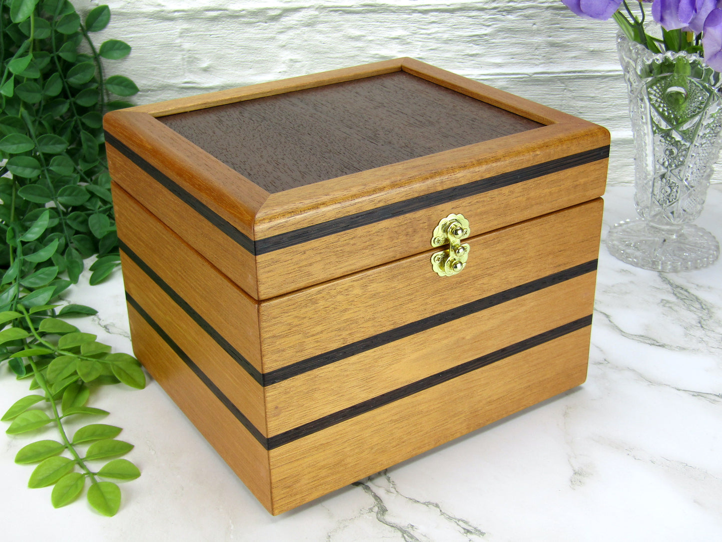 Thumbnail of wooden memory box handmade from mahogany, Peruvian walnut and wenge wood by A Finer Cut.